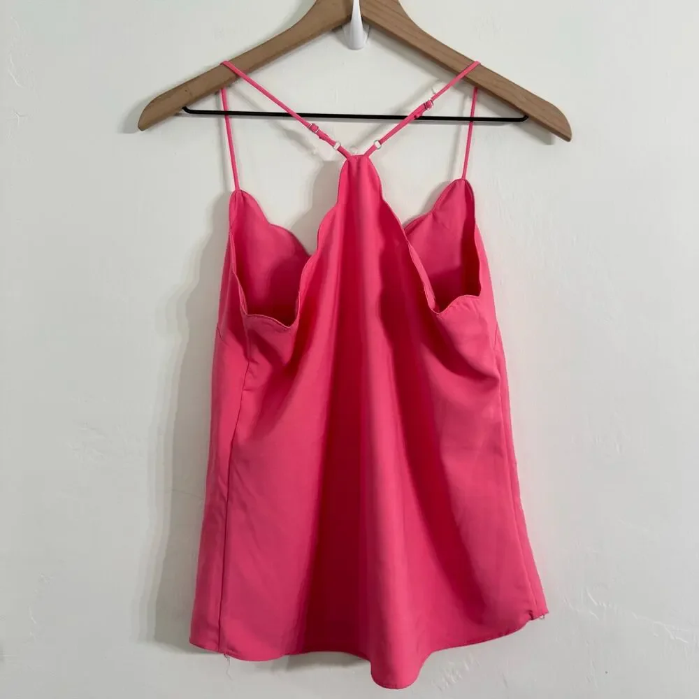 J.Crew Pink Tea Rose Scalloped Crepe Cami Tank Top Size 0